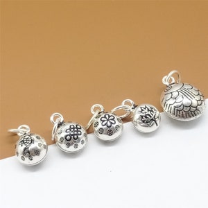 925 Sterling Silver Bell Charm, Small Fish Bell, Knot Bell, Flower Bell, Snowflake Bell, Large Fish Bell for Bracelet Necklace