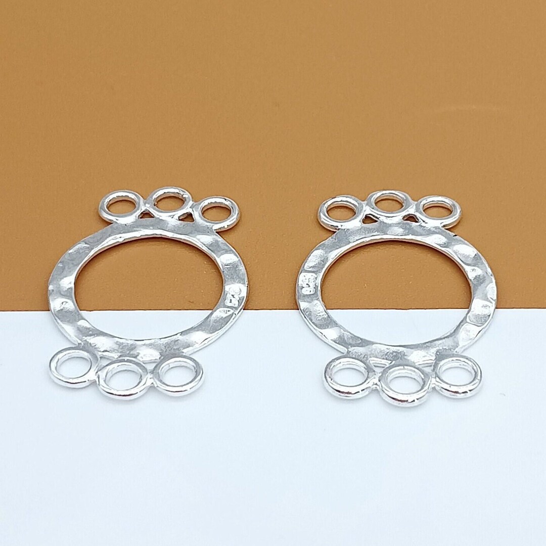 2 Sterling Silver E-coated Circle Layered Toggle Connectors, 925 Silver ...