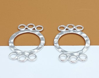 Sterling Silver Circle Layered Toggle Connector, 925 Silver Hammered Toggle Connector, 3-Strand Bracelet Clasp Connector 16mm