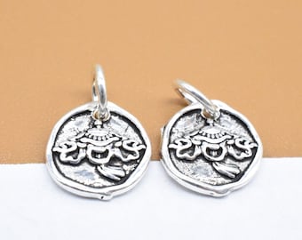 4 dijes de paraguas de plata de ley, dije budista de plata 925, dije budista, dije de meditación, dije para pulsera, dije para collar