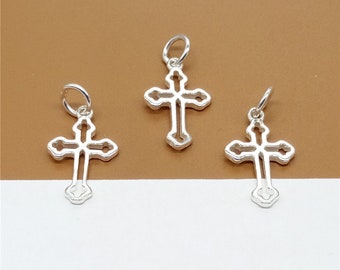 5 Sterling Silver Tiny Cross Charms, Sterling Small Cross Charms, 925 Silver Cross Charm, Hollow Cross Charm, Jesus Charm