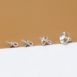15 Sterling Silver Cup and Peg Drops for Half Drilled Pearl Bead, 925 Silver Cup Peg, Pearl Jewelry Findings, Pendant Charm Bail Cup 3mm-8mm image 4
