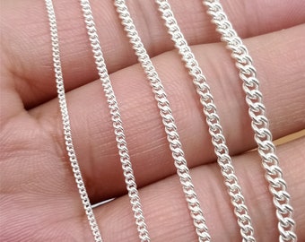 Sterling Silver Round Curb Chain, Bulk Curb Chain, Unfinished Curb Chain, 925 Silver Curb Chain 1mm 1.2mm 1.7mm 2mm 2.5mm Footage 3.28ft