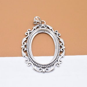 Sterling Silver Oval Bezel Pendant Setting, 925 Silver Mirror Type Pendant Bezel Setting, Cabochon Setting, Pendant Blank, Fit 18x26mm