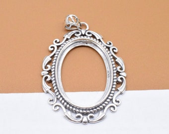 Montura de colgante ovalada de plata de ley, montura de colgante tipo espejo de plata 925, montura de cabujón, pieza en blanco para colgante, apta para 18 x 26 mm