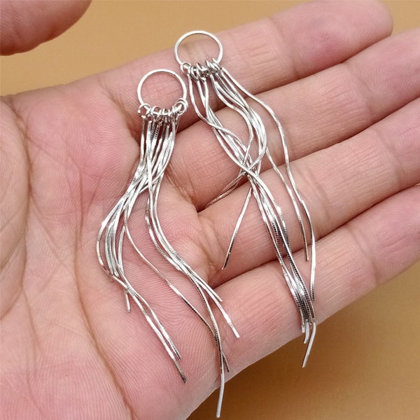 Sterling Silver Earrings Tassels w/ Rhodium Plated, 925 Silver Tassel Earrings, Chain Style Earrings, Ear Charm Findings