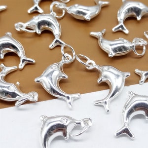 8 Sterling Silver Dolphin Charms, Hollow Shiny Dolphin, 925 Silver Dolphin Charm, Ocean Charm, Sea Charm for Bracelet Necklace