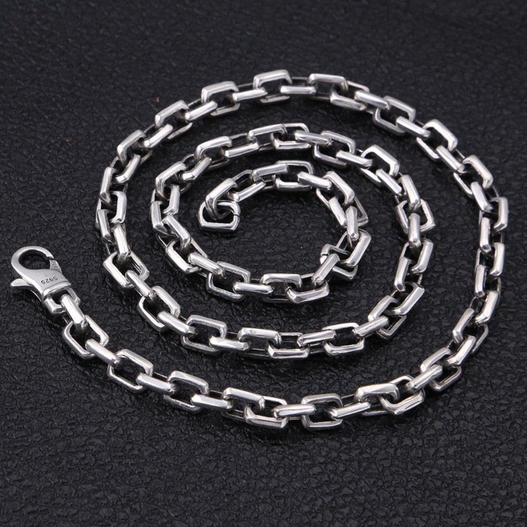 Sterling Silver Heavy Square Rolo Chain, Chunky 925 Silver Cable Chain,  Belcher Chain Necklace Lobster Clasp 7mm 18 38 Inches 