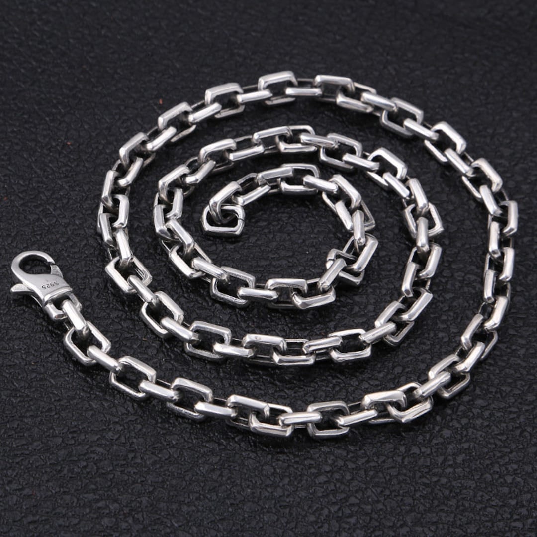 Sterling Silver Heavy Square Rolo Chain, Chunky 925 Silver Cable Chain,  Belcher Chain Necklace Lobster Clasp 7mm 18 38 Inches 