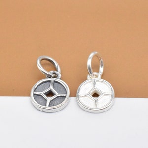 6 Sterling Silver Coin Charms, 925 Silver Coin Charms, Round Coin Charms, Chinese Coin Charm, Money Charm, Bracelet Charm, Necklace Charm