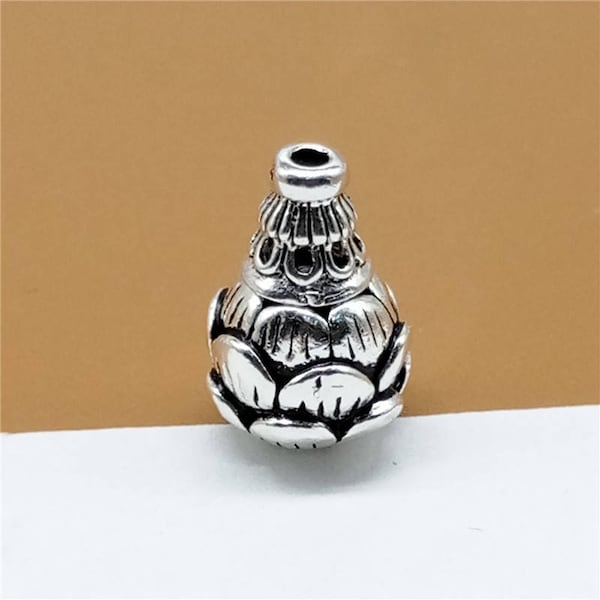 2 cuentas de loto Gurú de plata esterlina, cuentas de flor Gurú de plata 925, cuentas de mala, cuentas de oración para pulsera, cuentas de pulsera, cuentas de collar