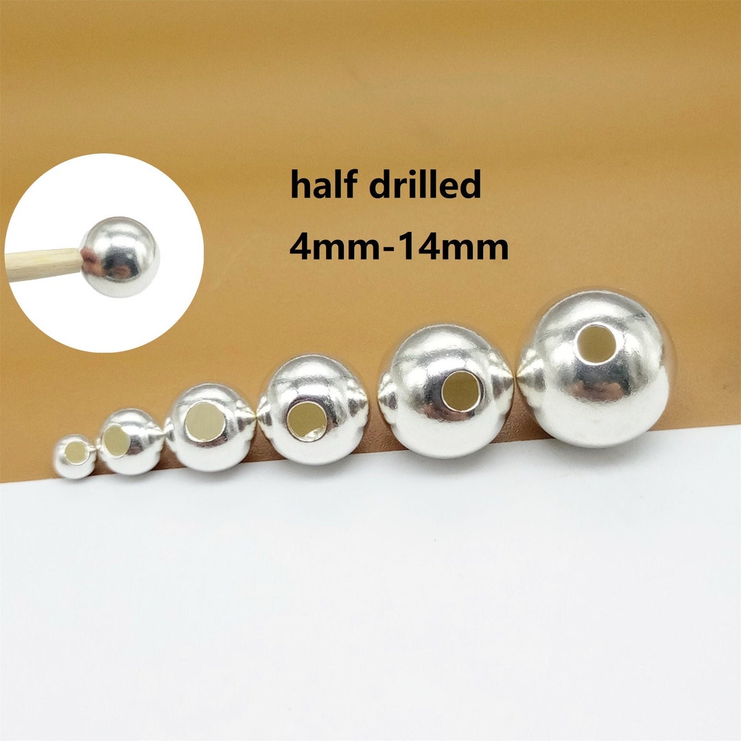 4 Sterling Silver Half Drilled Beads, Half Hole Beads, 925 Silver Half