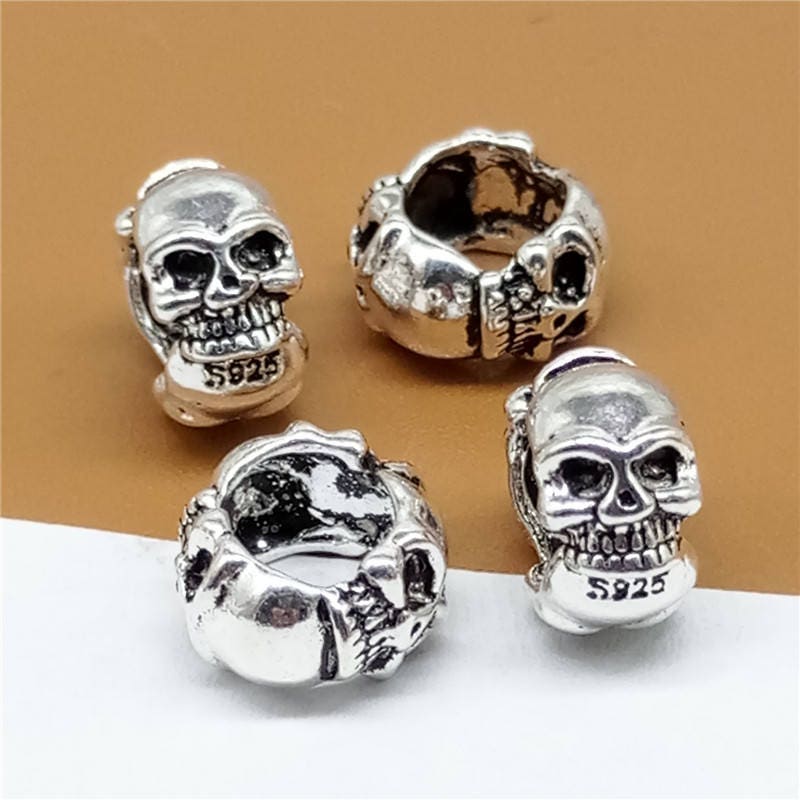 5 Sterling Silver Skull Beads 3-Sided 925 Silver Skull Bead | Etsy