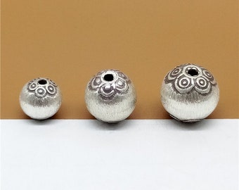 4 Karen Hill Tribe Silver Round Ball Flower Beads 8.5mm 10mm 12mm, Higher Silver Content than Sterling Silver