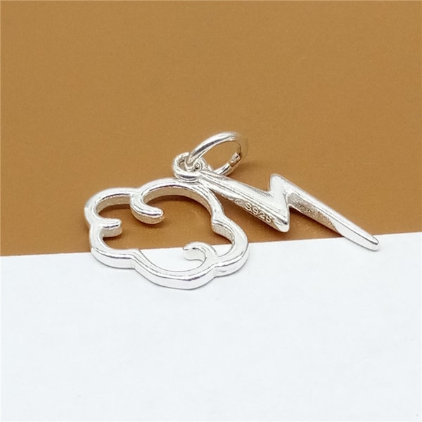 4 Sterling Silver Cloud & Lightning Bolt Charm for Necklace Bracelet Earring, 925 Silver Lightning Charm, Cloud Charms