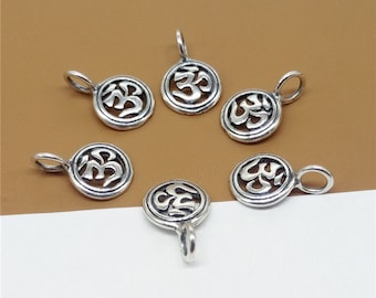 10 Sterling Silver OM Charms, OMH Charms, 925 Silver Yoga Charms, Meditation Charms, Small OM