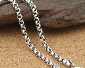 Sterling Silver Rolo Chain, Sterling Belcher Chain, 925 Silver Rolo Chain Necklace 3mm 4mm 16 18 20 22 24 26 28 30 32 Inches