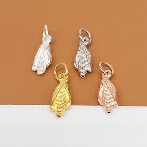 4 Sterling Silver Corn Charms 3D, 925 Silver Rhodium Plated Vegetable Charm, Gold Plated Food Charm, Bracelet Charm, Necklace Charm