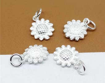 5 Sterling Silver Tiny Sunflower Charm, 925 Sterling Flower Charm for Necklace Bracelet Earring, 925 Silver Sunflower Charm