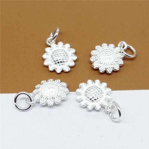 5 Sterling Silver Tiny Sunflower Charm, 925 Sterling Flower Charm pour collier Bracelet Boucle d’oreille, 925 Silver Sunflower Charm