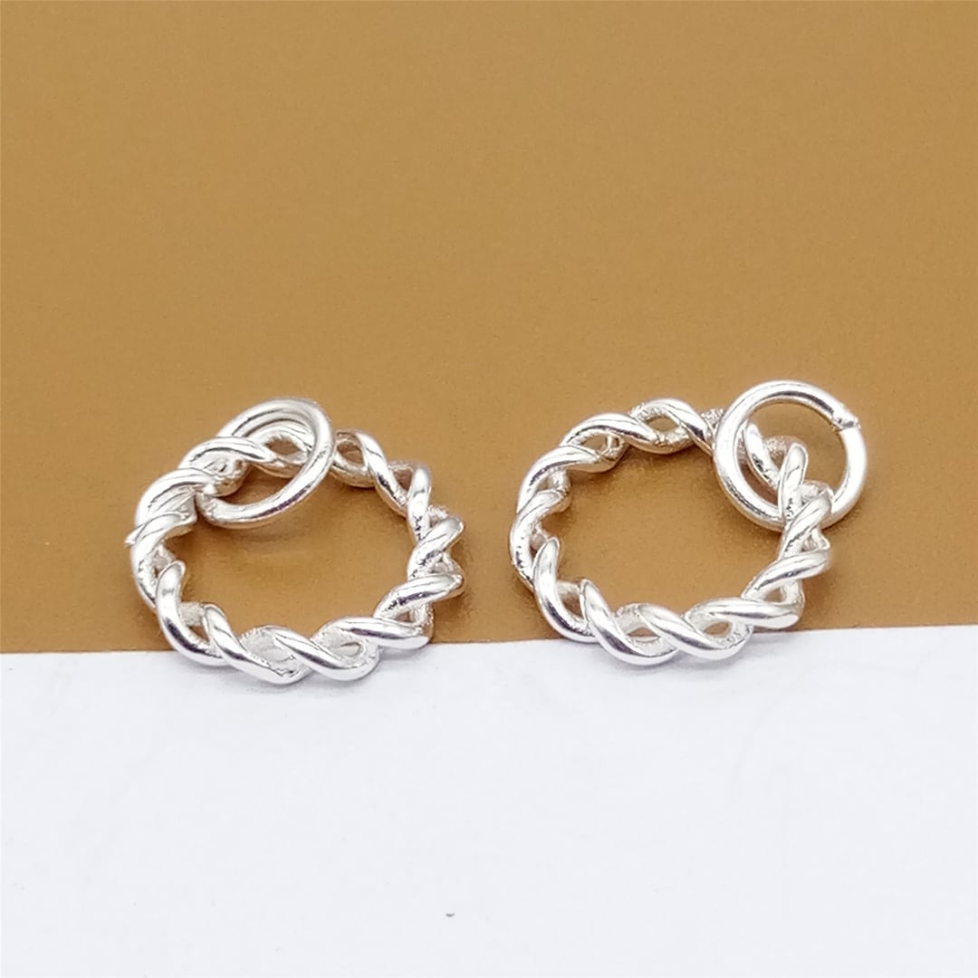 2 Sterling Silver Twist Rope Circle Charms, Shiny Round Charm, 925 ...