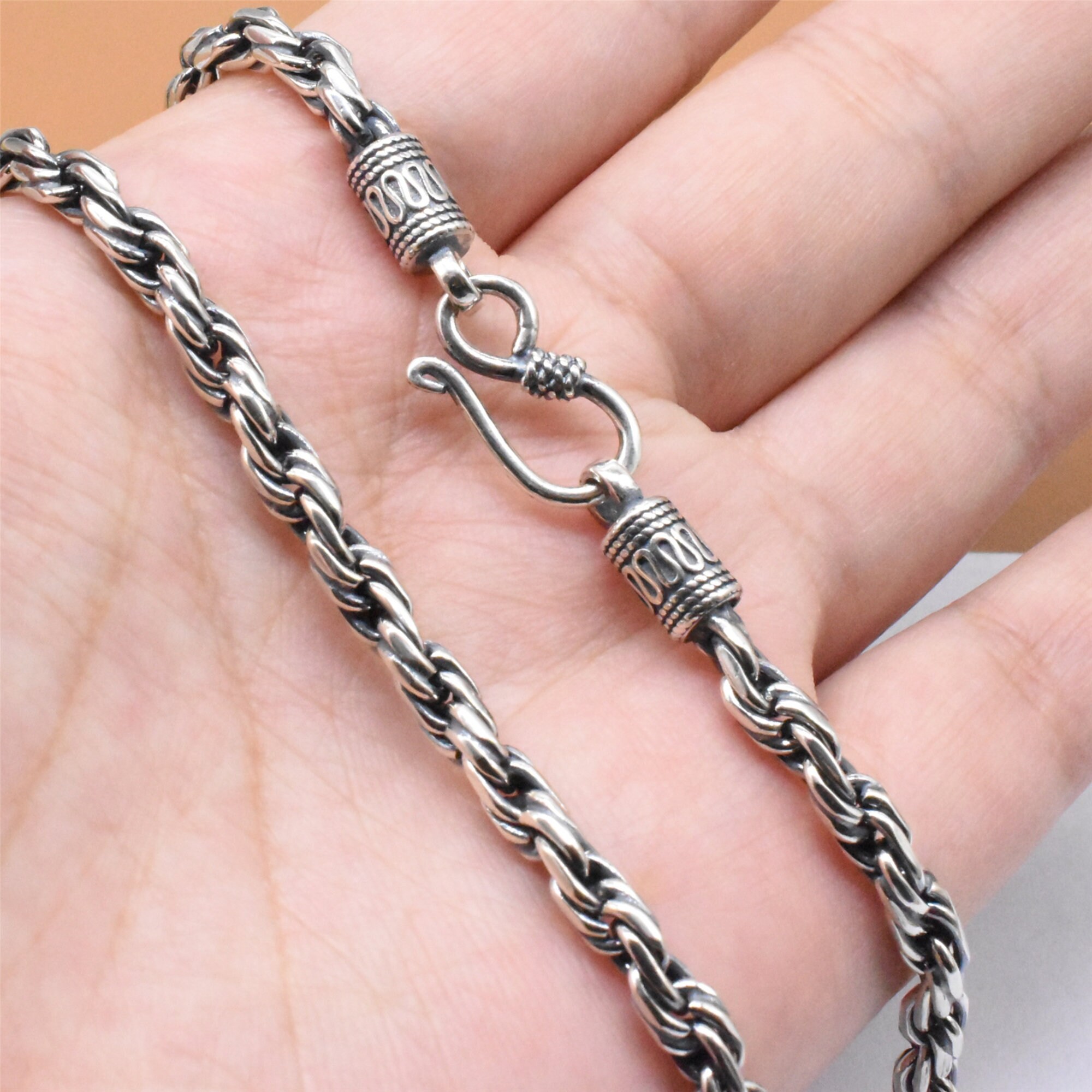 Sterling Silver Twist Rope Chain, 925 Silver Chunky Twist Rope