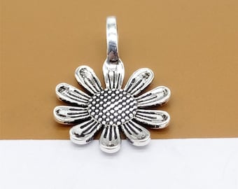 2 Sterling Silver Sunflower Charms, 925 Silver Sun Flower Charms, Sunflower Pendant for Bracelet Necklace, Flower Jewelry Findings