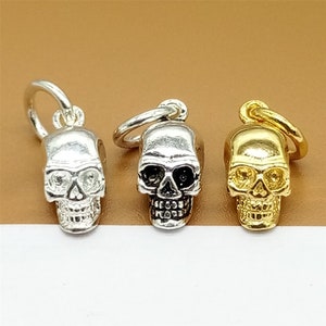 4 Sterling Silver Skull Charms,  925 Silver Skull Pendant, Gold Plated Skull Charm, Gold Vermeil Style Skeleton Charm, Skull Necklace Charm