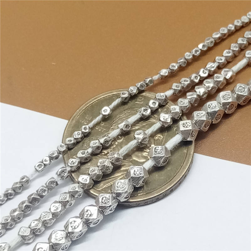 Karen Hill Tribe Silver Faceted Beads With Imprint, Hexagon