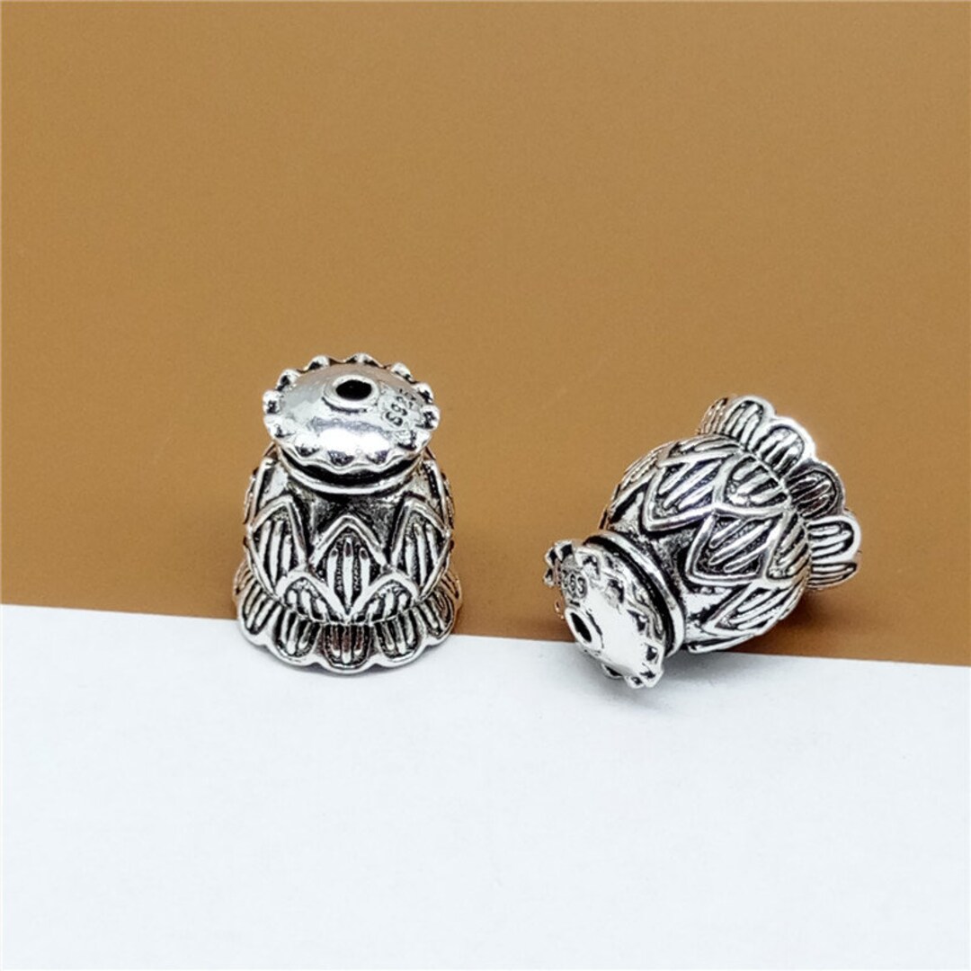 2 Sterling Silver Louts Bead Cones 925 Silver Lotus Bead Etsy
