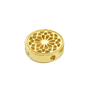 14K Gold Vermeil Style Life Flower Bead 2-Sided, 925 Sterling Silver Flower of Life Bead w/ Heavy 14K Gold Plated, Flower Tire Bead 13mm