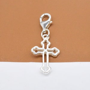 Sterling Silver Cross Clip On Charm, 925 Silver Cross Clip Charm w/ Clip On Lobster Clasp, Jesus Cross Charm, Necklace Charm, Bracelet Charm