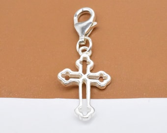 Sterling Silver Cross Clip On Charm, 925 Silver Cross Clip Charm w/ Clip On Lobster Clasp, Jesus Cross Charm, Necklace Charm, Bracelet Charm