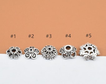 20 Sterling Silver Flower Bead Caps, 925 Silver Daisy Bead Cap, Spiral Bead Cap, Snowflake Bead Cap, Bead Spacer, Spacer Bead Cap