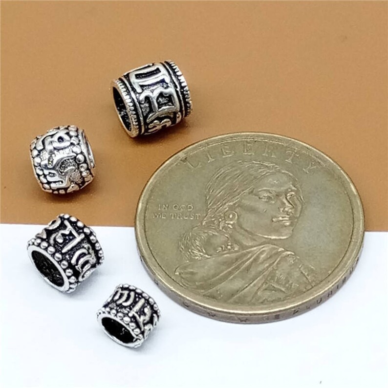 Sterling Silver Om mani padme hum Beads Sterling Om Spacer Beads Om Tube Beads Sterling Silver Buddhist Buddhism Bead