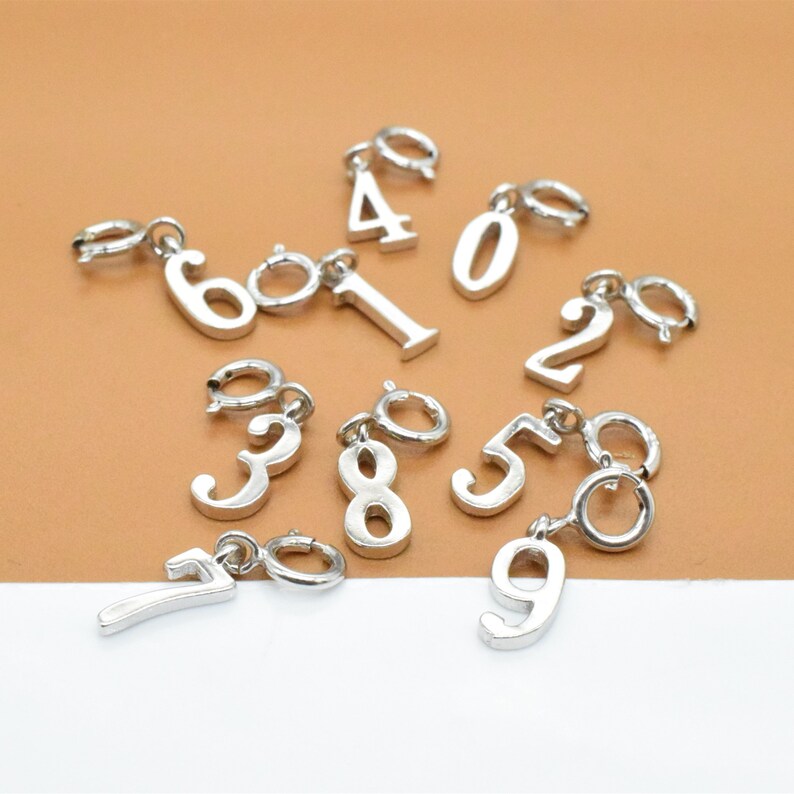 4 Sterling Silver Number Charms Rhodium Plated with Spring Etsy