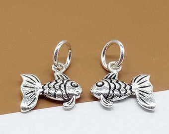 Sterling Silber Kleiner Fisch Anhänger 2-seitig, 925er Silber Fisch Anhänger für Ocean Sea Armband Halskette