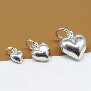 Sterling Silber Puffy Herz Charms 3D, 925 Silber Liebe Herz Charms, hohl Liebesherz, Armband Charm, Halskette Charm