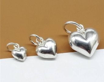 Sterling Silver Heart Charms 3D, 925 Silver Love Heart Charms, Hollow Love Heart, Bracelet Charm, Necklace Charm