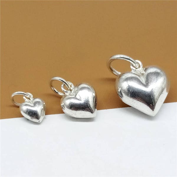 Sterling Silver Heart Charms 3D, 925 Silver Love Heart Charms, Hollow Love Heart, Bracelet Charm, Necklace Charm