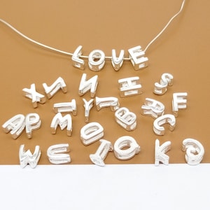 10 Contas de Prata Esterlina com Letras Deslizantes, Contas de Prata 925 com Letras Deslizantes, Contas de Letras, Contas de Pulseira, Contas de Colar