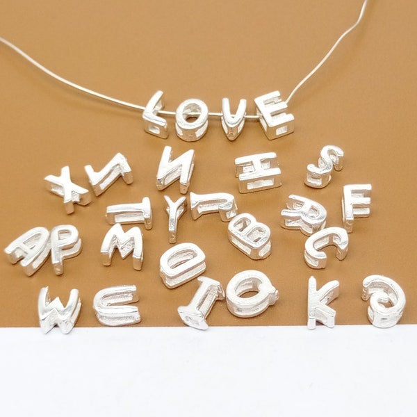 10  Sterling Silver Alphabet Slide Beads, 925 Silver Alphabet Beads, Shiny Slider Beads, Letter Beads, Bracelet Bead, Necklace Bead