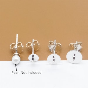 12prs Sterling Silver Flat Stud Earring Posts with Peg for Half Drilled Pearl Bead, 925 Silver Stud Ear Wire Post w/ Nuts 3 4 5 6mm