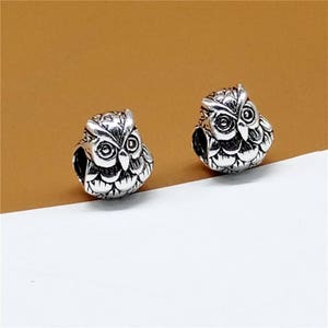 3 Sterling Silver Owl Beads 4mm Hole Large Hole Beads 925 - Etsy