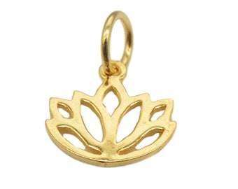 14K Gold Vermeil Style Lotus Charm, 14K Gold Plated over 925 Sterling Silver Lotus Flower Charm for Yoga Meditation Bracelet Necklace