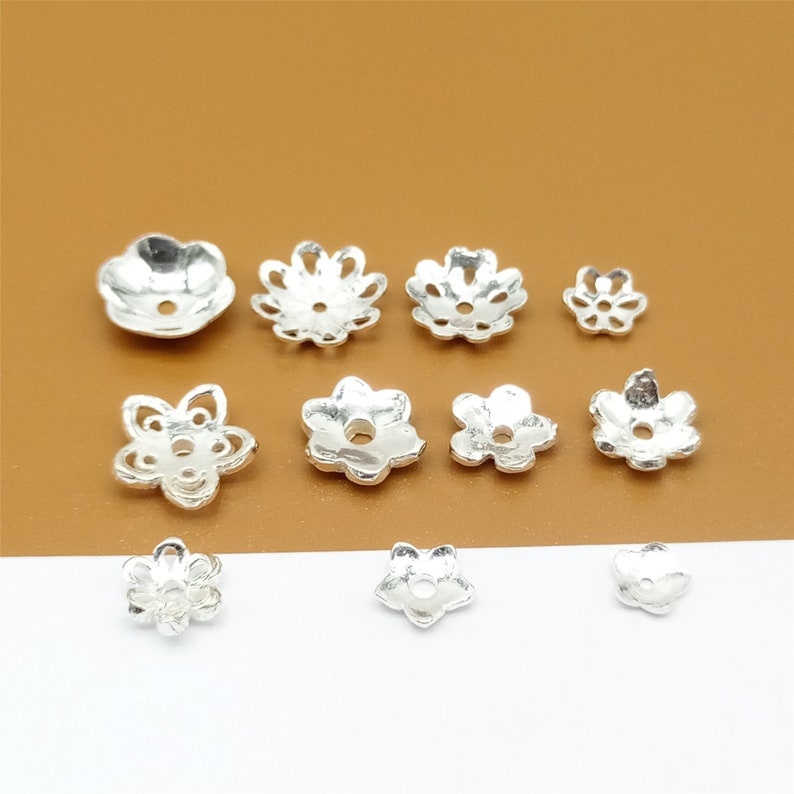 30 Sterling Silver Bead Caps, 925 Stering Silver Flower Bead Caps, Polished Sterling Silver Shiny Bead Caps, Bulk Spacer Beads Caps, image 2