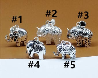 Sterling Silver 3D Elephant Charm, 925 Silver Elephant Pendants for Bracelet Necklace