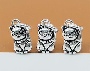 2 Sterling Silver Small Cat Charms 2-sided, 925 Silver Cat Charm, Small Cat Pendant, Small Pet Charm, Necklace Charm, Bracelet Charm