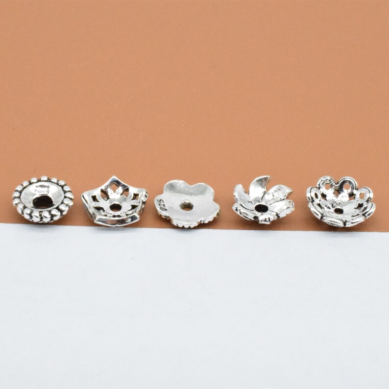 10 Sterling Silver Floral Bead Caps, 925 Silver Flower Bead Cap, Leaf Bead Cap, Daisy Bead Cap, Blossom Cap, Bead Spacer, Spacer Bead Cap image 3