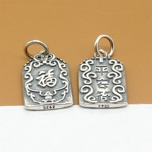 2 Sterling Silver Chinese Peace Charms, 925 Silver Good Fortune Charm, Safe Charm, Fu Blessing Charm, Good Luck Charm for Necklace Bracelet